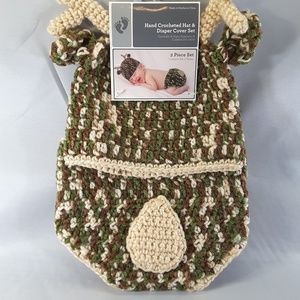 New Hand Crocheted Baby Hat & Diaper 2 Piece Set